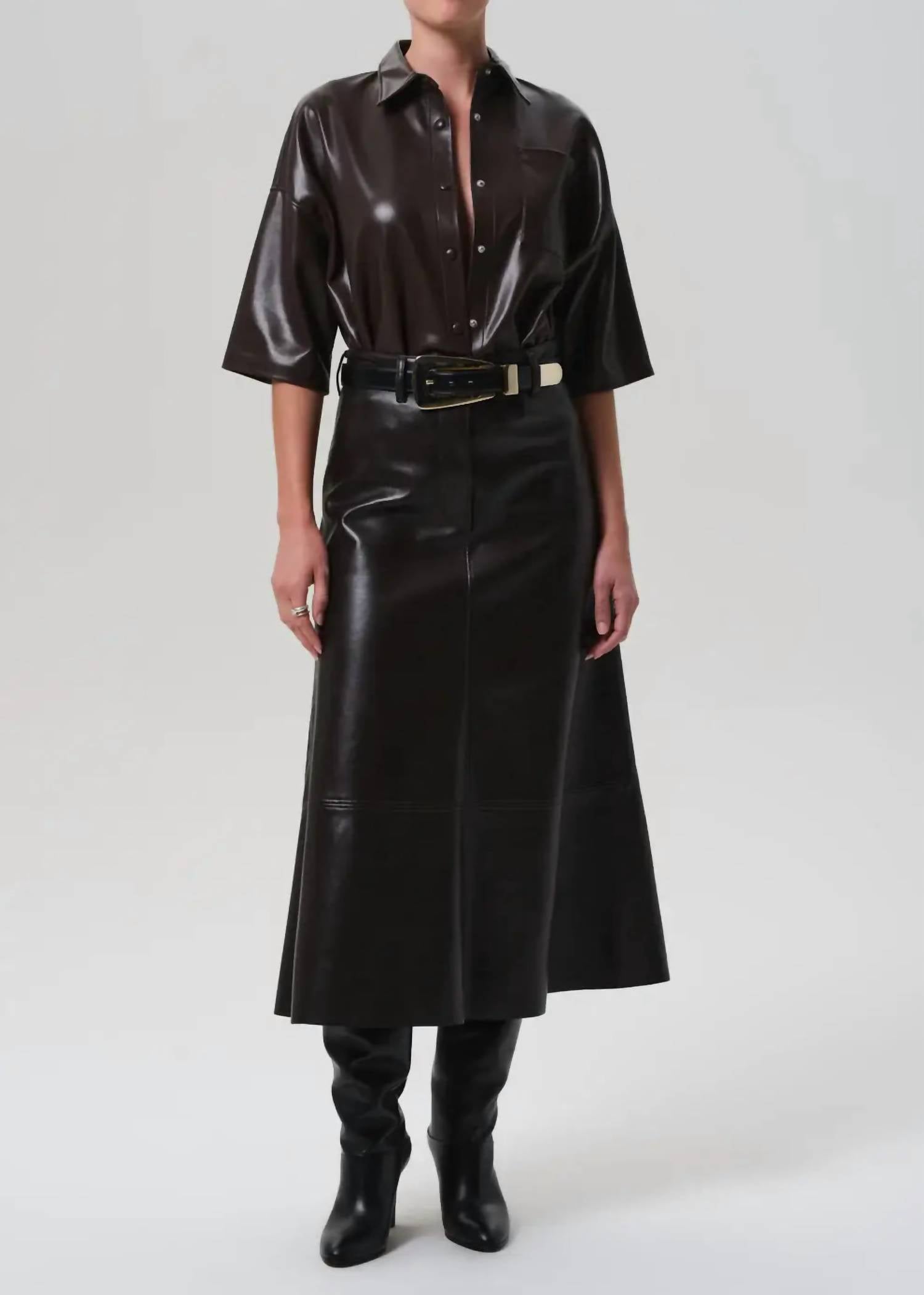 Citizens of Humanity Cassia Leather A-line Skirt in chocolate dark brown - women's skirt