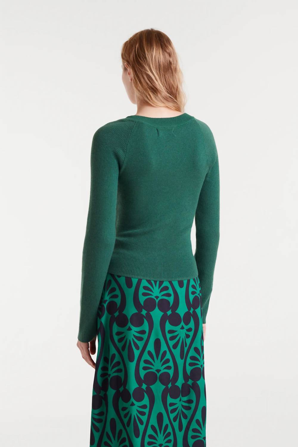 Compania Fantastica Deep V-neck Sweater in green - women's sweater - detail view