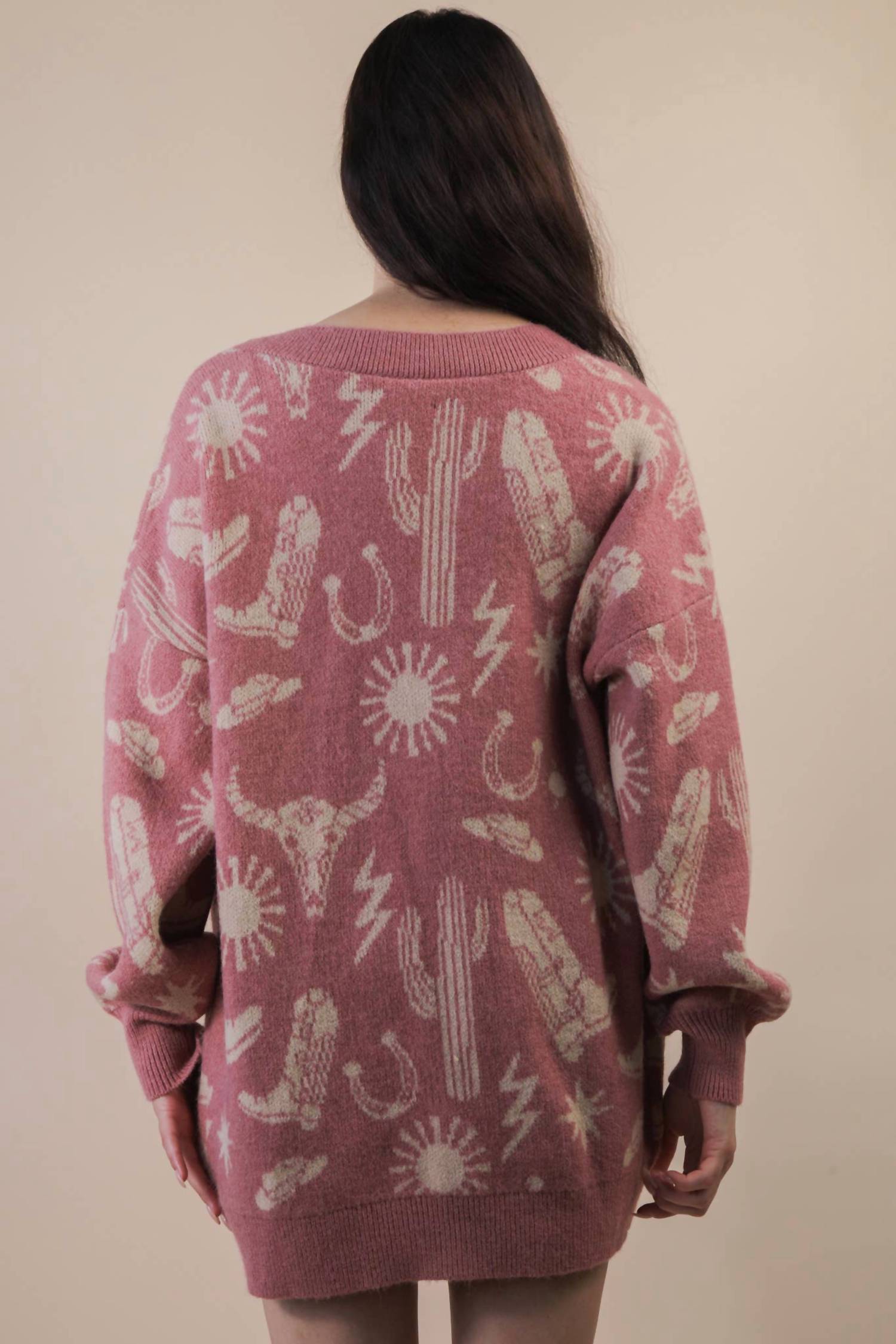 Very J - Western Graphic Knit Sweater Cardigan