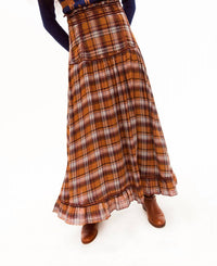 CAROLINA K Jinete Midi Skirt in brown plaid print - women's skirt