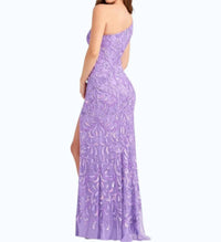 Ellie Wilde Fit And Flare One Shoulder Prom Dress in lavender - women's dress - detail view