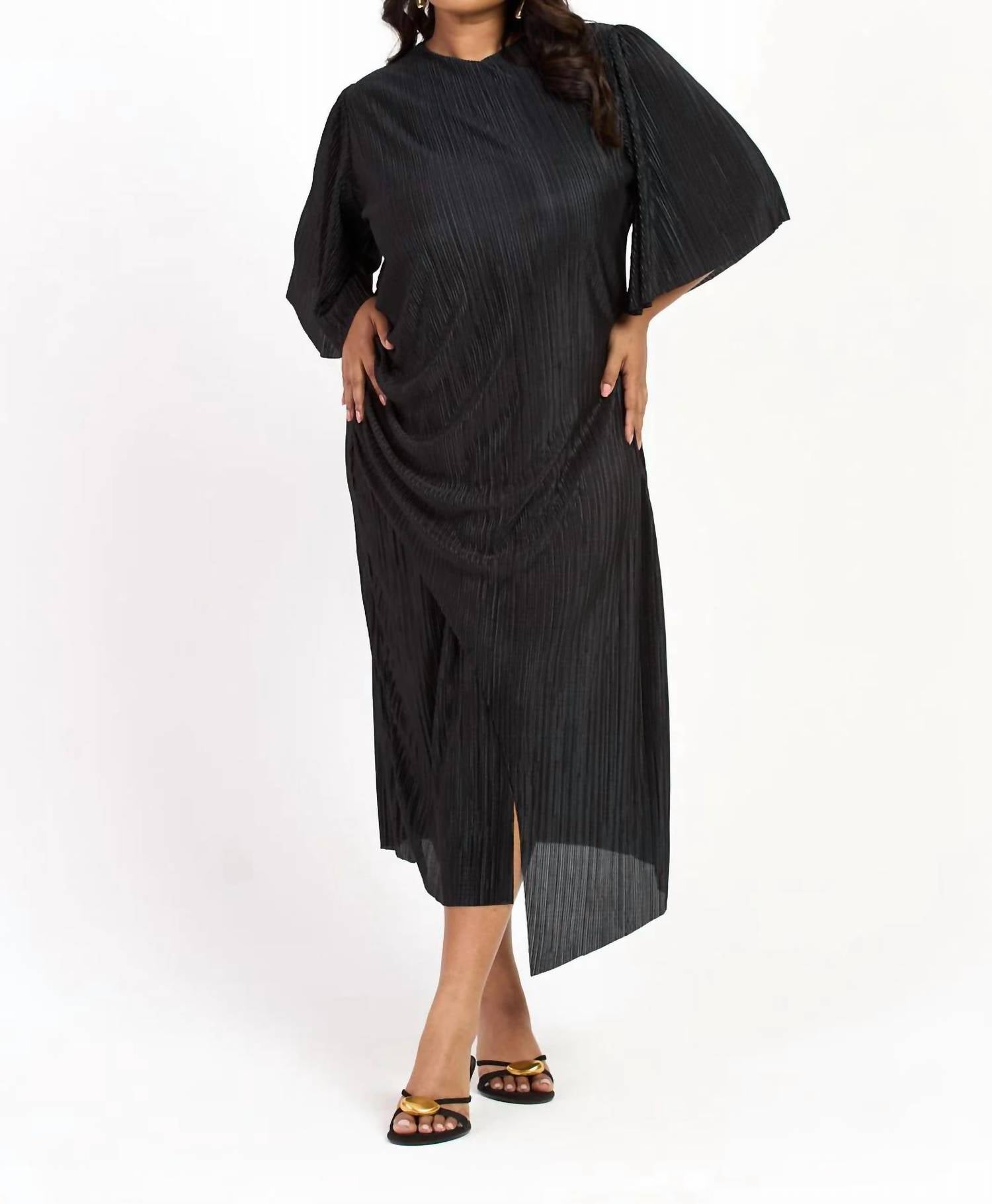 Fashion Szn Curve - Ruched Side Flutter Sleeve Midi Dress - Plus
