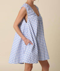 Olivaceous - Gingham Swing Mini Dress