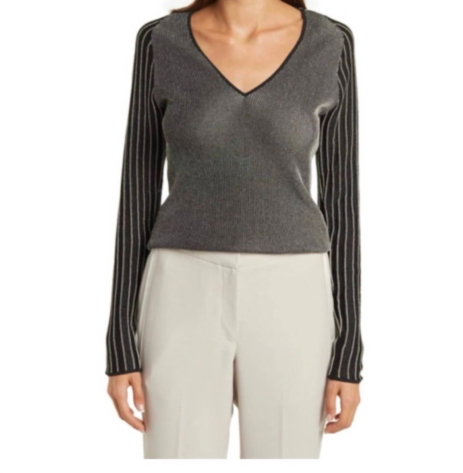 Reiss - Esta Metallic Rib Knit Top