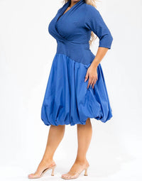 Karen T Design - Solid V-neck Balloon Midi Dress