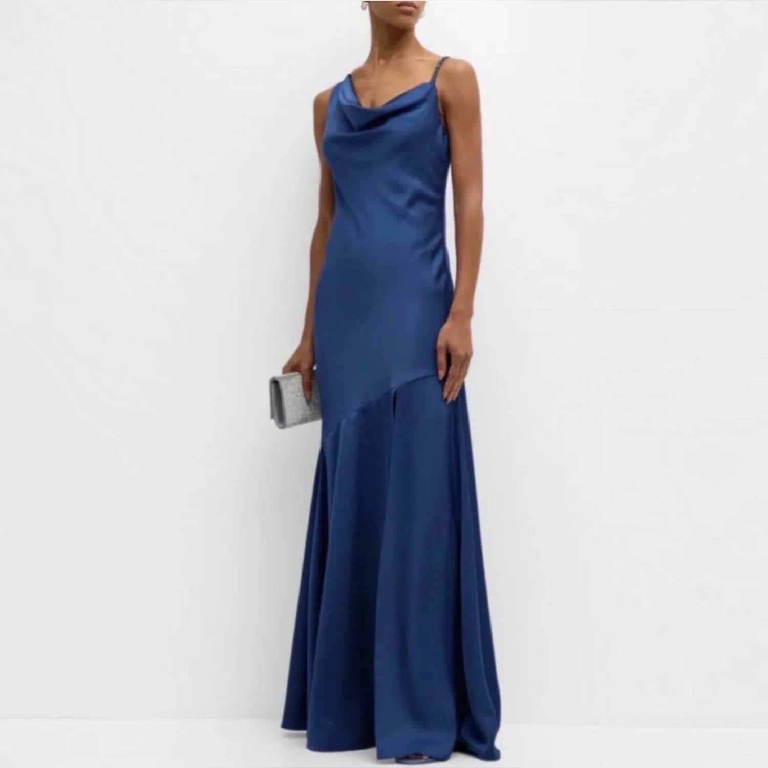 Sachin & Babi - Lucy Satin Cowl Neck Beaded Strap Gown