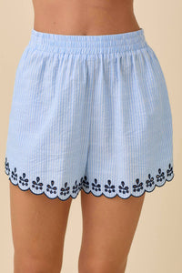 Main Strip - Deena Striped Shorts With Scallop Embroidered Hem Detail