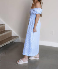 Creamon Hailey Off The Shoulder Dress in blue - women's dress - alternate view