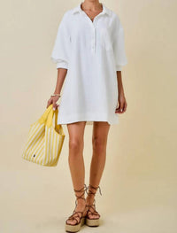 Day + Moon - Puff Sleeve Mini Shirt Dress