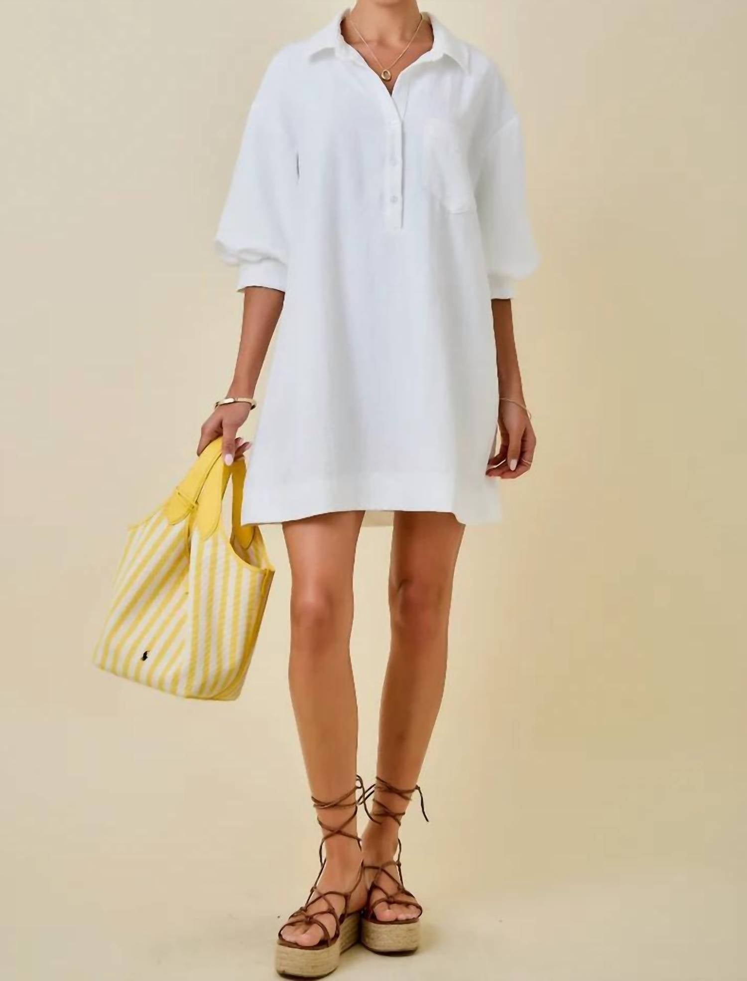 Day + Moon - Puff Sleeve Mini Shirt Dress