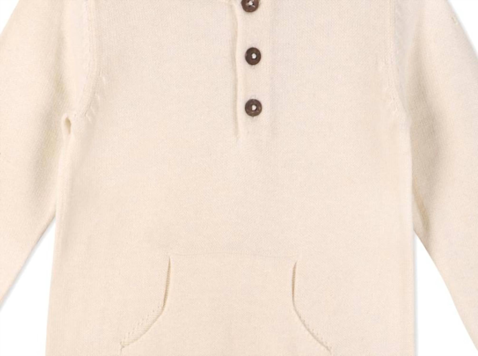 VIVERANO Organics Kid's Milan Pastel Kangaroo Pocket Jumpsuit in cream - kids' item - alternate view