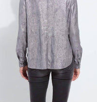 Lysse Connie Patent Foil Vegan Suede Shacket in silver 1 - women's shirt - detail view
