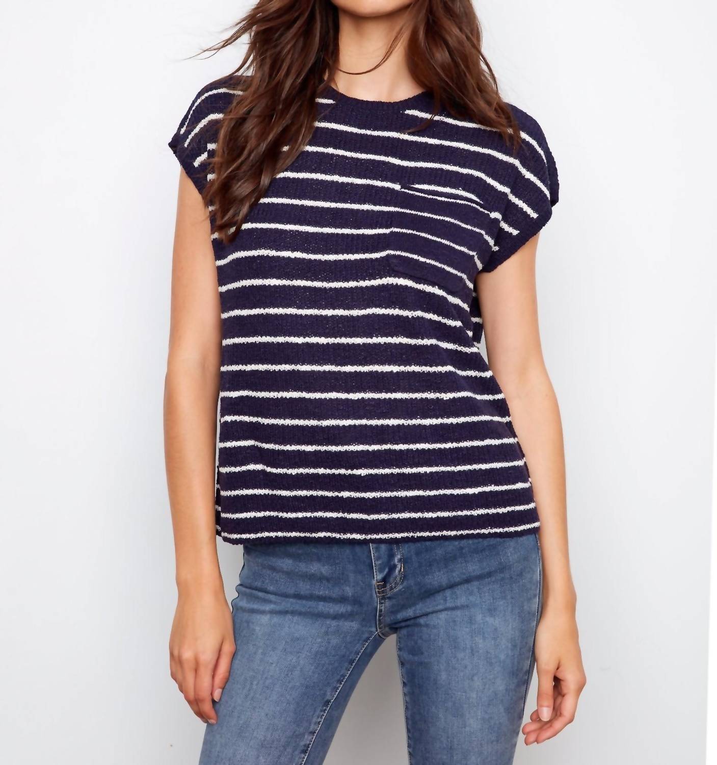 Charlie B - Striped Cap Sleeve Knit Top