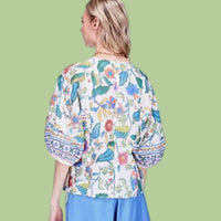 Joy Joy Gored Crew Neck Top in festive florals - women's blouse - alternate view