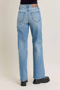 HIDDEN Logan Dad Curved Seam Jean in medium blue - women's jeans - detail view
