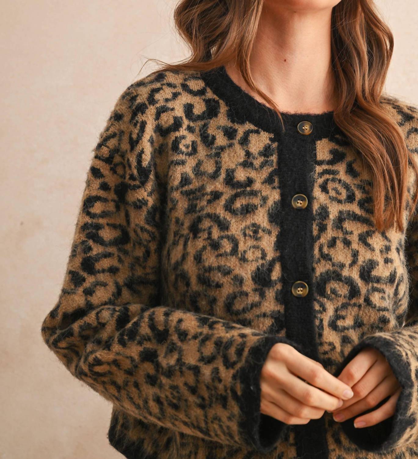 Miou Muse - Leopard Print Sweater Cardigan