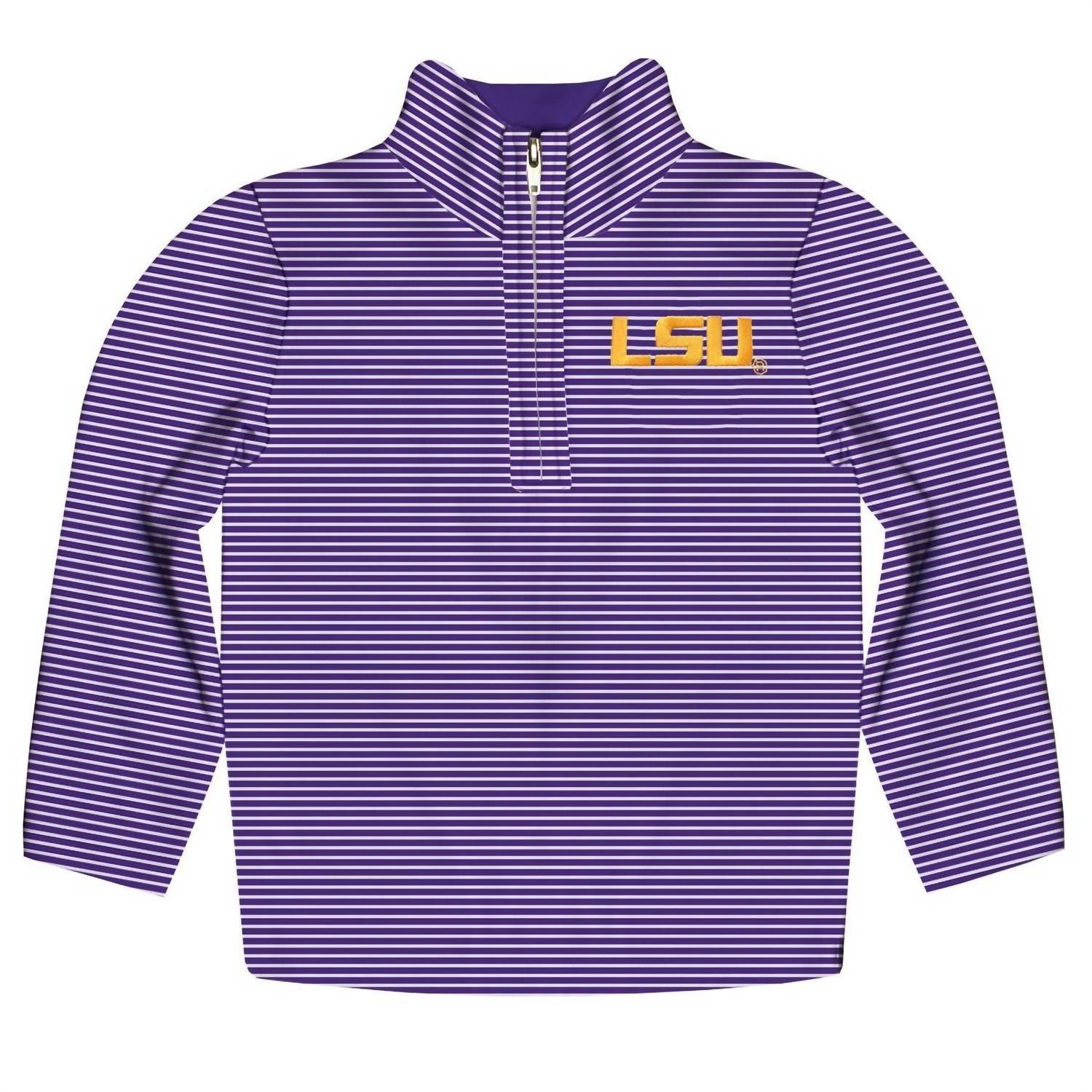 Vive La Fete - Boy's Lsu Tigers Embroidered Stripes Quarter Zip Pullover