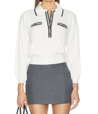 L'Agence Malaki 3/4 Sleeve Clard Sweater in ivory black - women's sweater