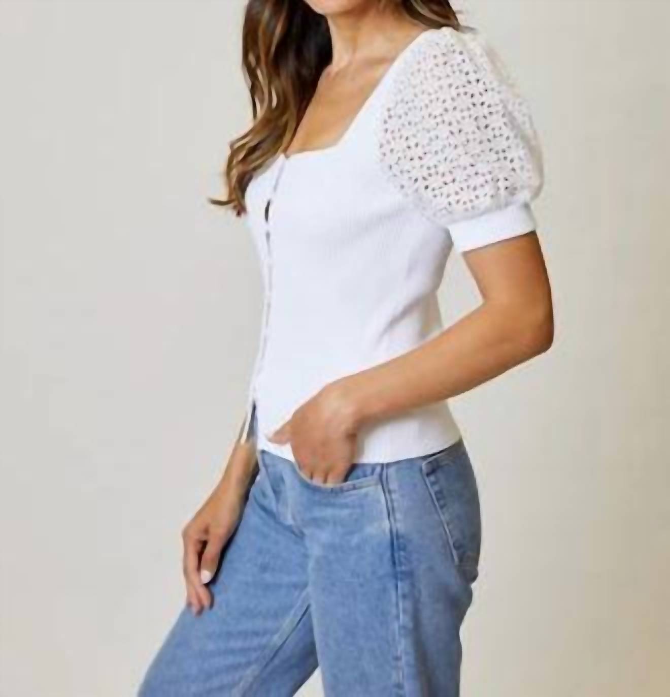 Design History - Short Sleeved Mix Media Knit Top