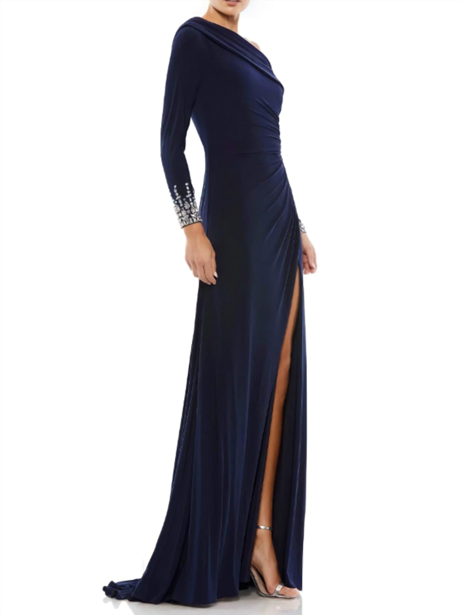 Mac Duggal - Beaded Cuff Drop Shoulder Gown