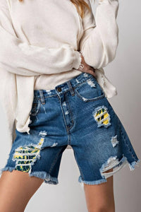 Easel - Distressed Washed High-Rise Shorts