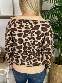 umgee Quarter Zip Sweater in leopard - women's sweater - detail view