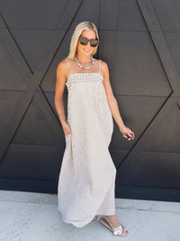 Blu Pepper - Embroidered Smocked Striped Tunic Maxi Dress