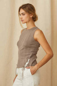 Crescent - Estefania Linen Cotton Multi-ribbed Knit Tank Top