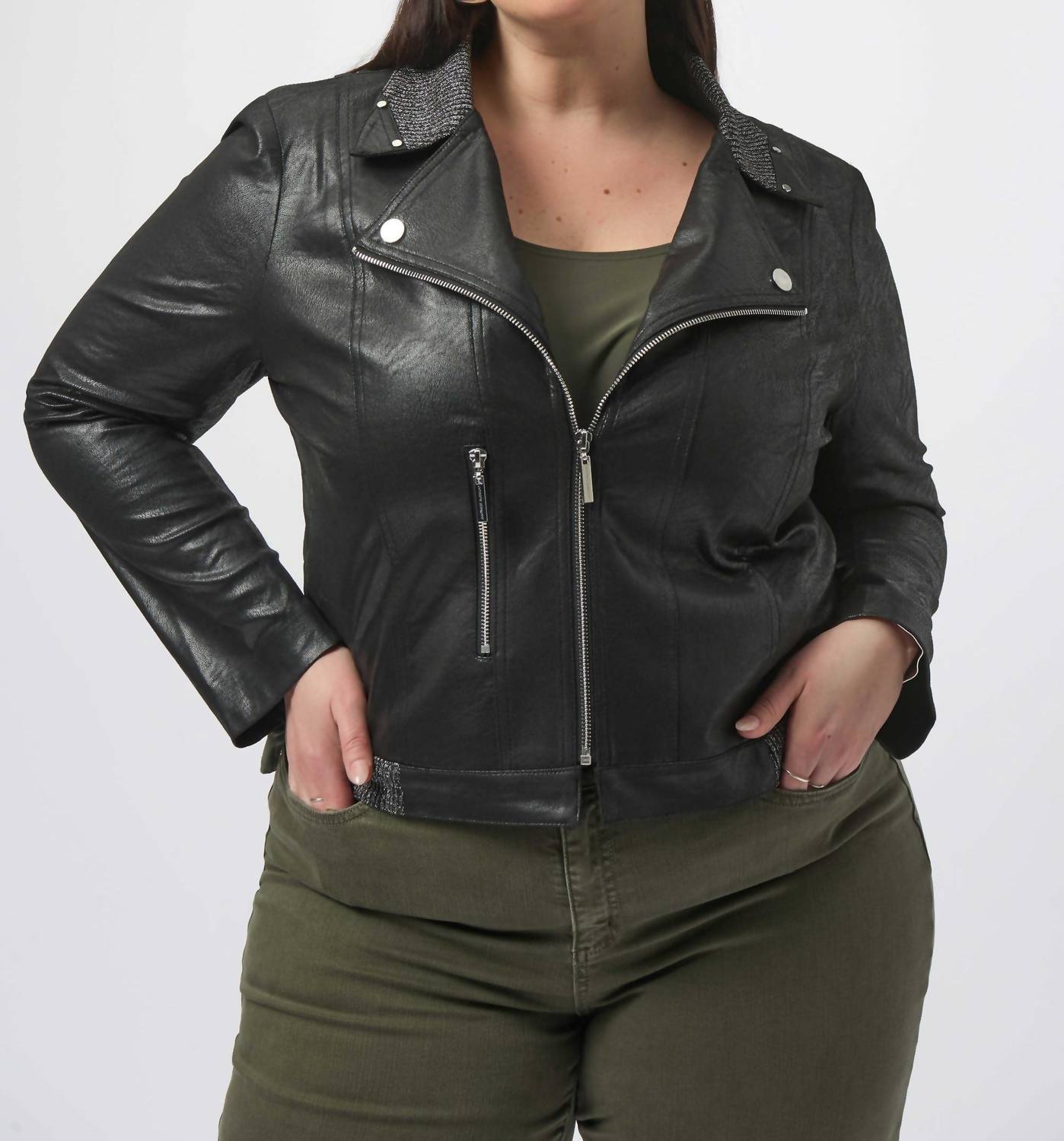 Joseph Ribkoff Foiled Faux Suede Jacket in black 1 - women's jacket - alternate view