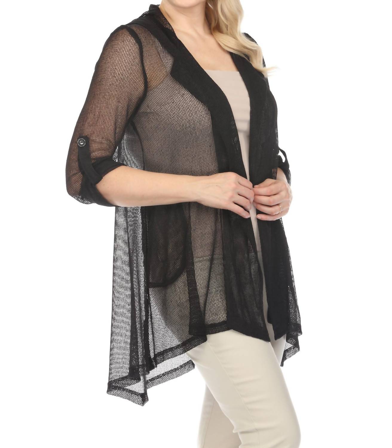 Joseph Ribkoff - 3/4 Roll Tab Sleeves Mesh Hooded Jacket