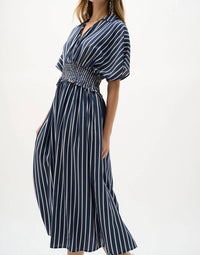 Joseph Ribkoff - Flowy Poplin Stripe Print Fit And Flare Dress