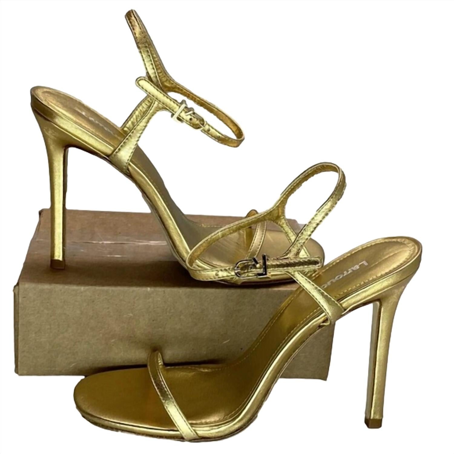 Larroude Women's Venus Stiletto Patent Leather Heel Sandals in gold - women's sandal