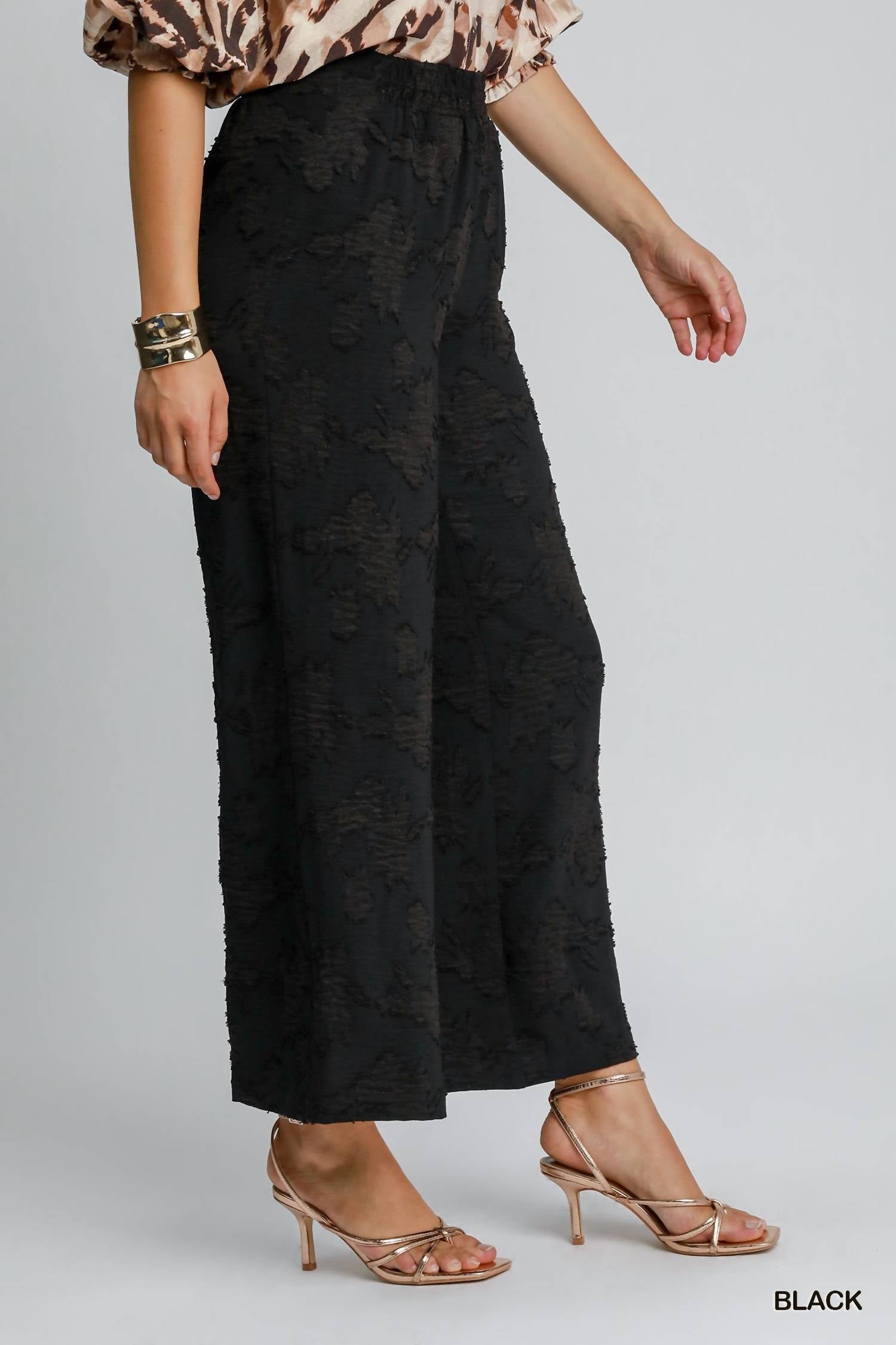Umgee - Floral Burnout Wide Leg Pants