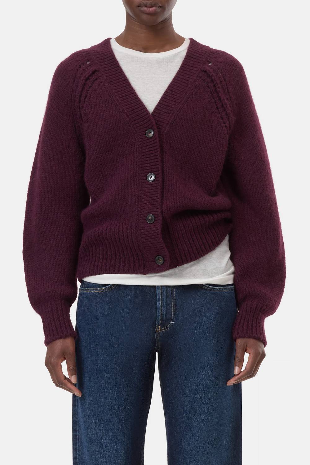 CLOSED Chunky Knit Waisted Cardigan in dark raisin red - women's cardigan