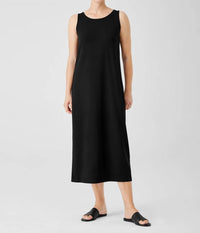 Eileen Fisher Stretch Jersey Sleeveless Midi Tank Dress in black - women's dress