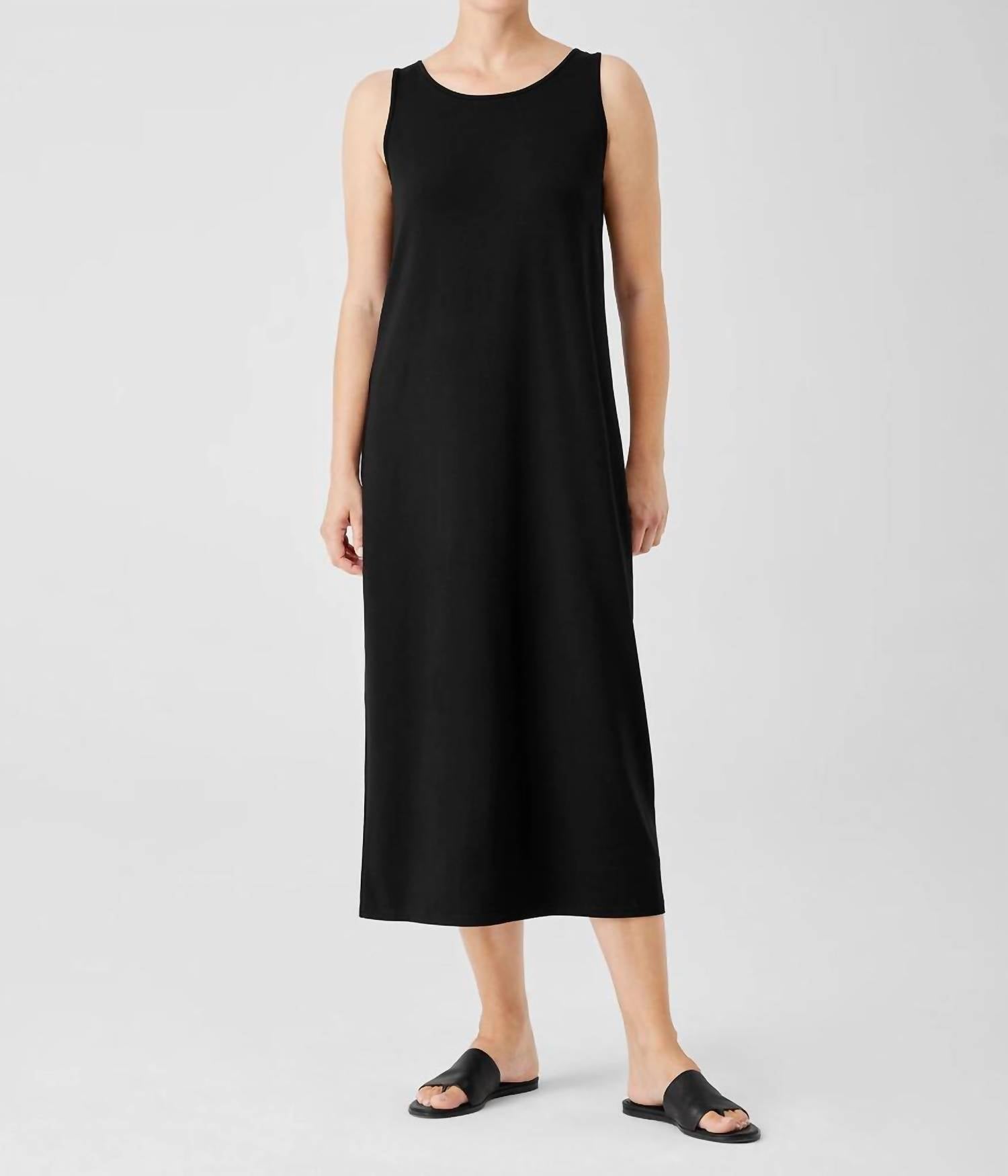 Eileen Fisher Stretch Jersey Sleeveless Midi Tank Dress in black - women's dress
