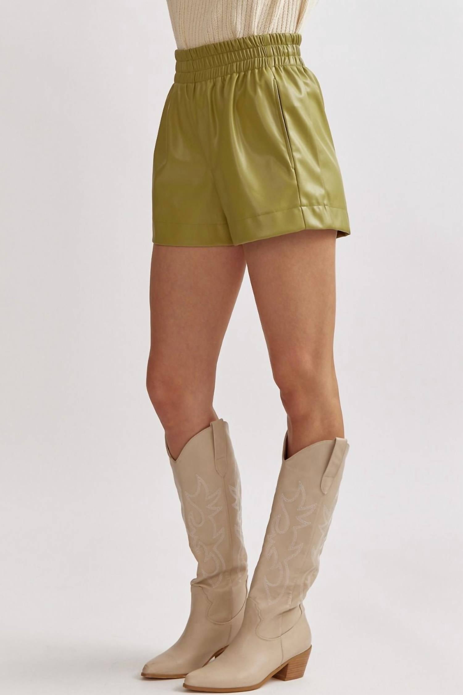 Entro - Women's Faux Leather High Waisted Shorts