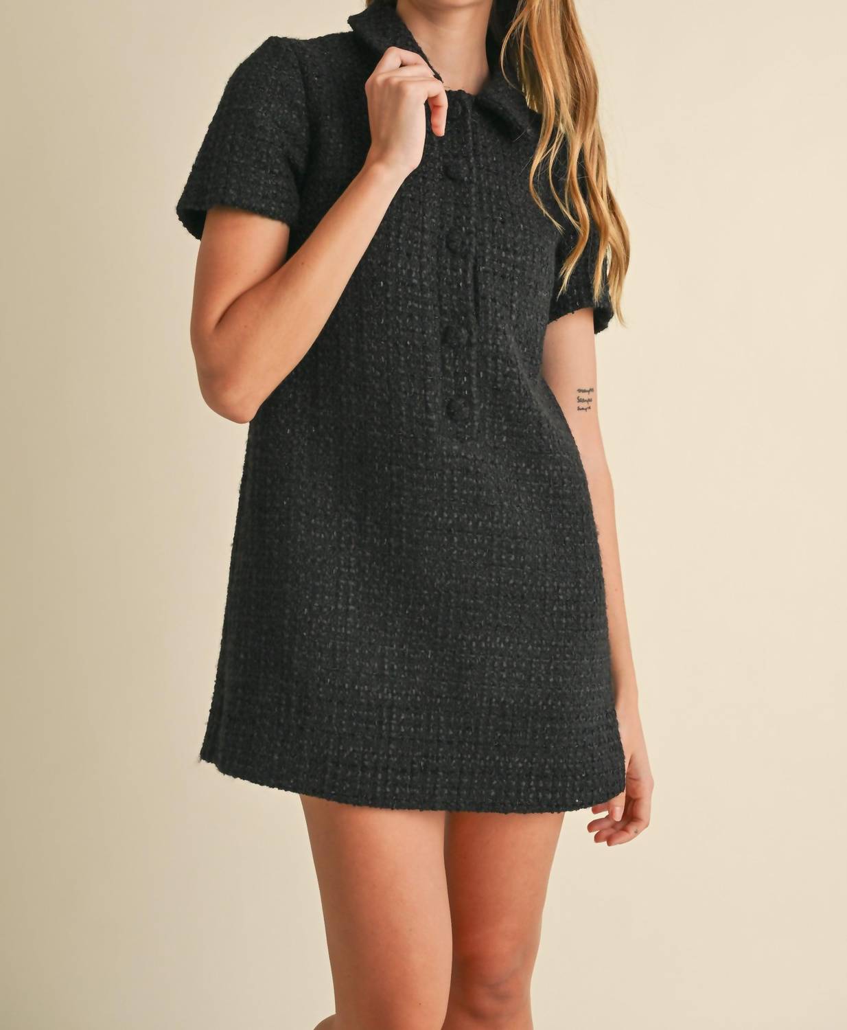 MABLE Tweed Mini Dress in black - women's dress