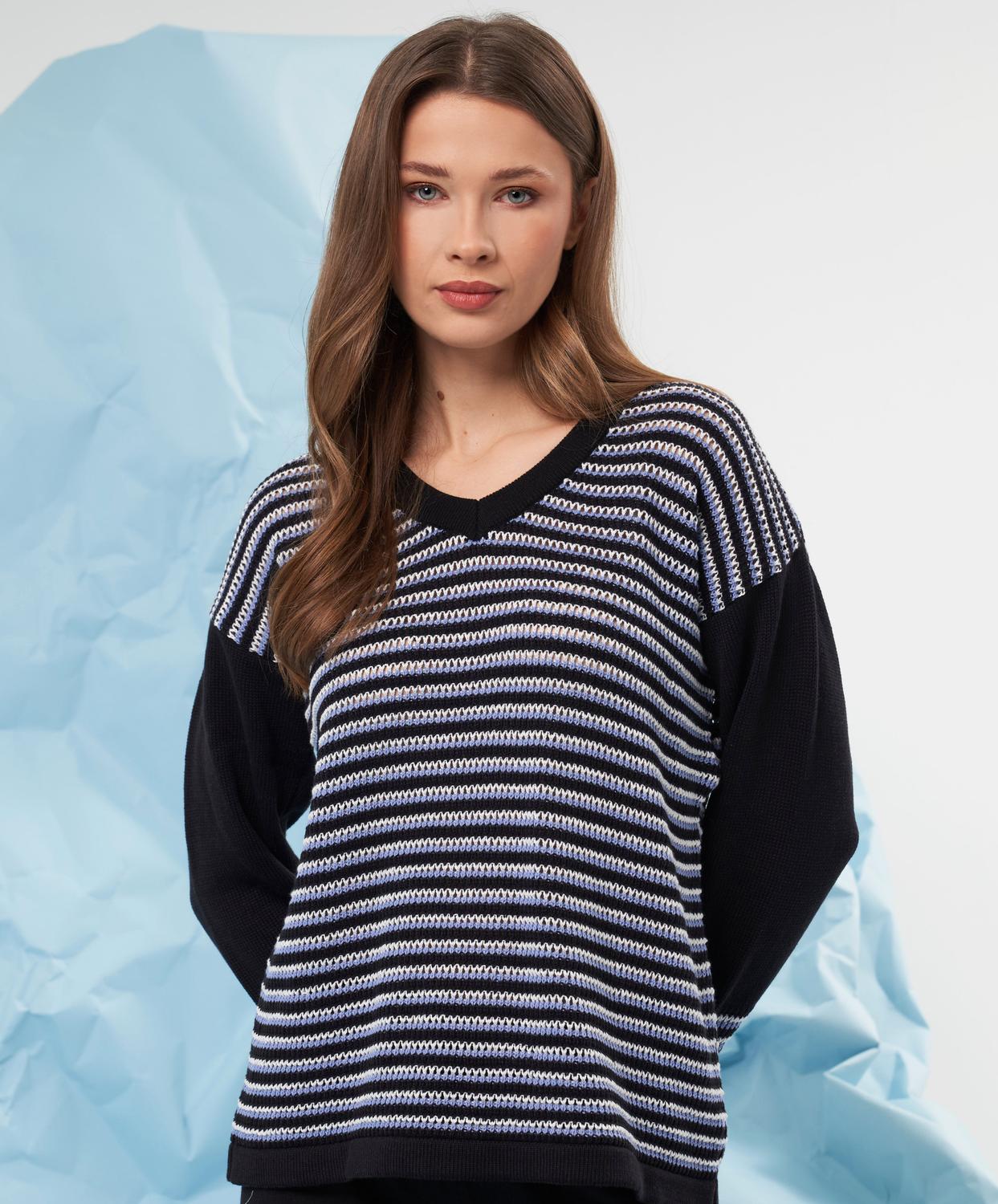 french kyss Stripe V-Neck Top in black multi - women's long sleeve top - alternate view