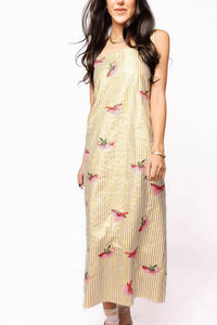 QUEEN OF SPARKLES Christmas Cocktail Midi Dress in gold metallic stripe - women's dress