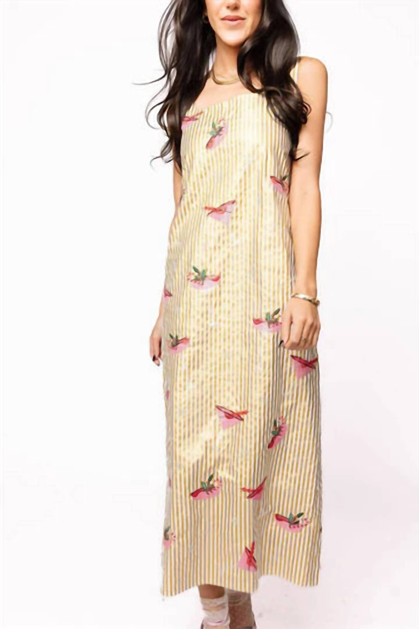QUEEN OF SPARKLES Christmas Cocktail Midi Dress in gold metallic stripe - women's dress