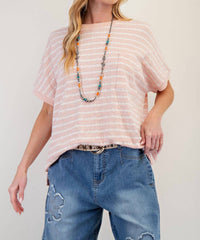 Easel - Short Sleeve Textured Stripe Knit Top