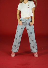 No Ordinary Love - Heart High Wasted Wide Leg Denim Jeans