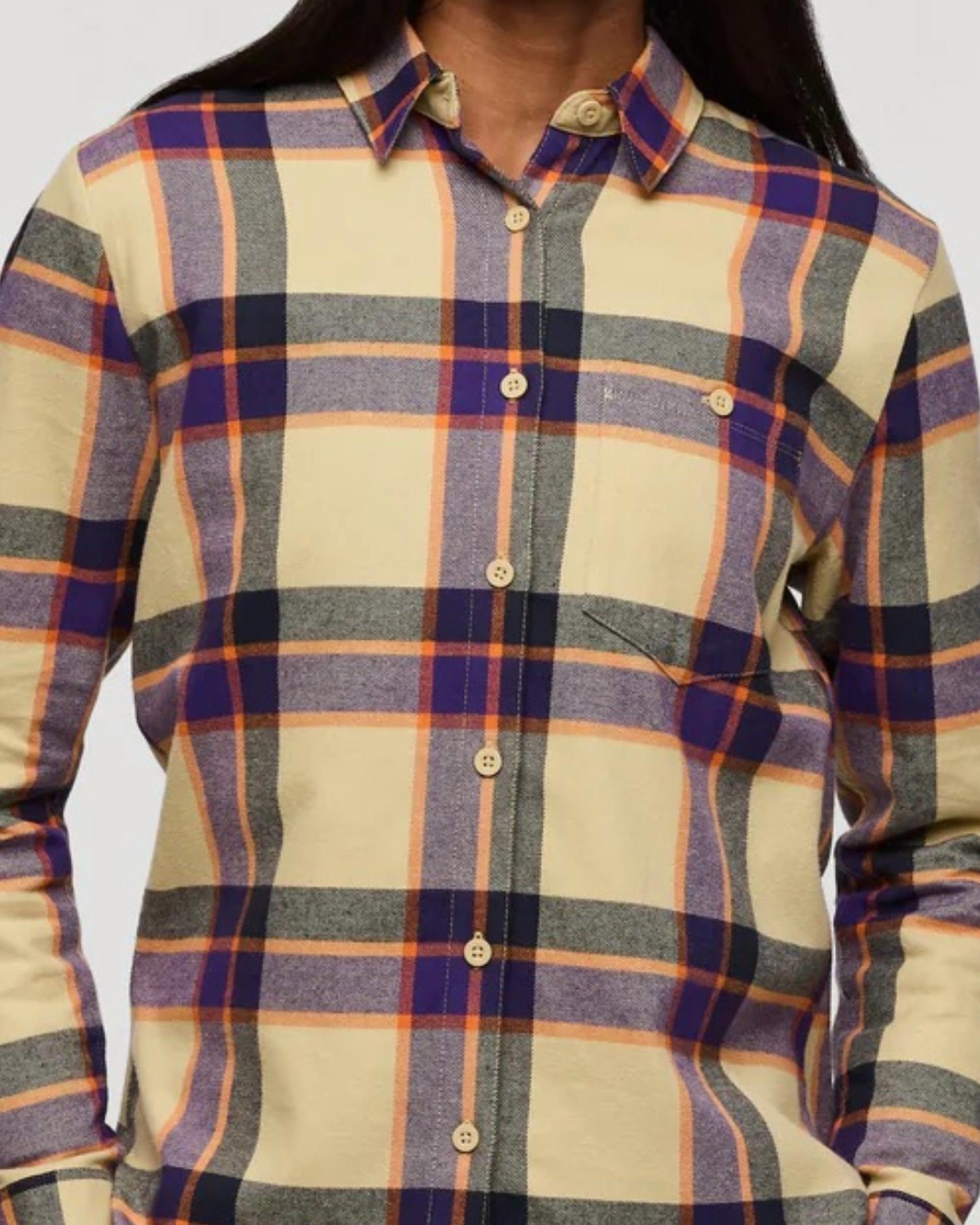 cotopaxi Women's Quedo Flannel Shirt in grain plaid - women's long sleeve top - detail view
