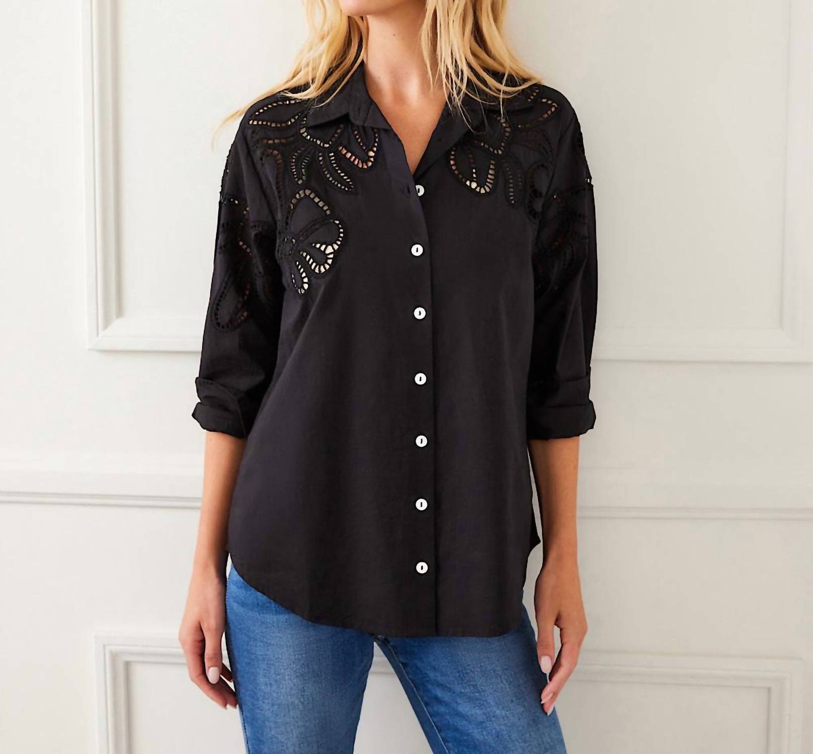 Karen Kane - Long Sleeve Cutout Embroidery Shirt
