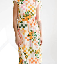 Never a Wallflower Cinch Waist Short Dress in oranges - women's dress - detail view