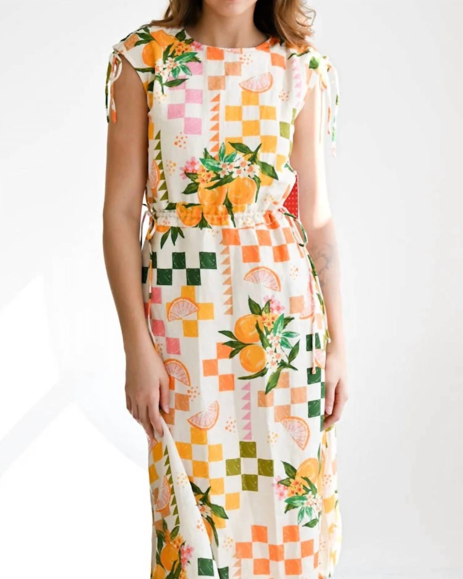 Never a Wallflower Cinch Waist Short Dress in oranges - women's dress - alternate view