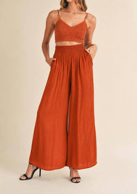 Mable - Smocked Bralette Crop Top & Wide Leg Pants Set