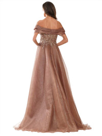 Rina Di Montella Overskirt Embellished Dress in coffee - women's dress - detail view