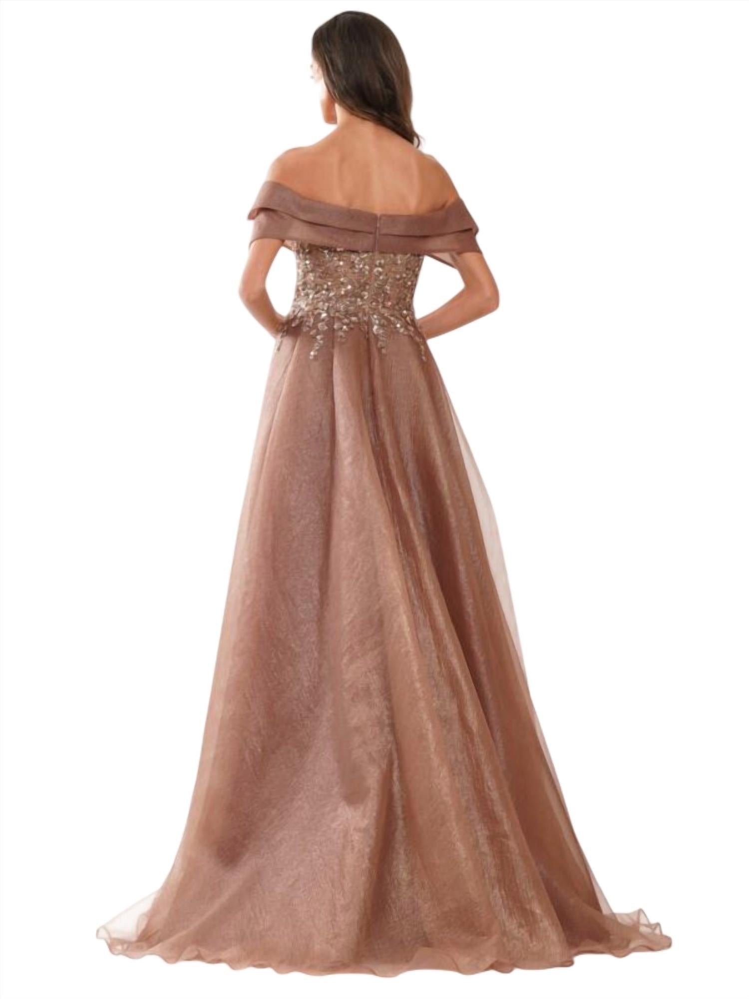 Rina Di Montella Overskirt Embellished Dress in coffee - women's dress - detail view